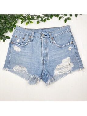 LEVI'S 501 High Rise Denim Shorts distressedSansome Stranger frayed hem 25